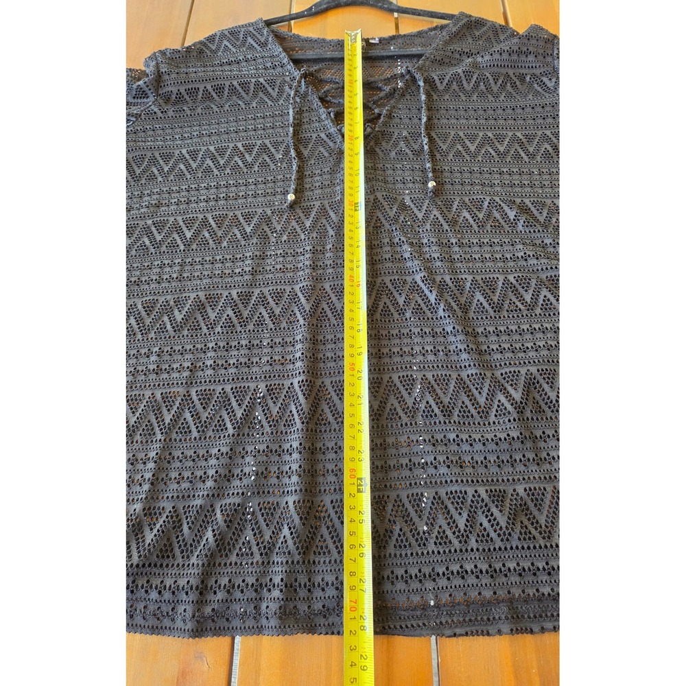 Black Crochet Lace Swim Cover Up Tunic OS Resort Vacation Ren Faire Whimsigoth - Picture 7 of 8